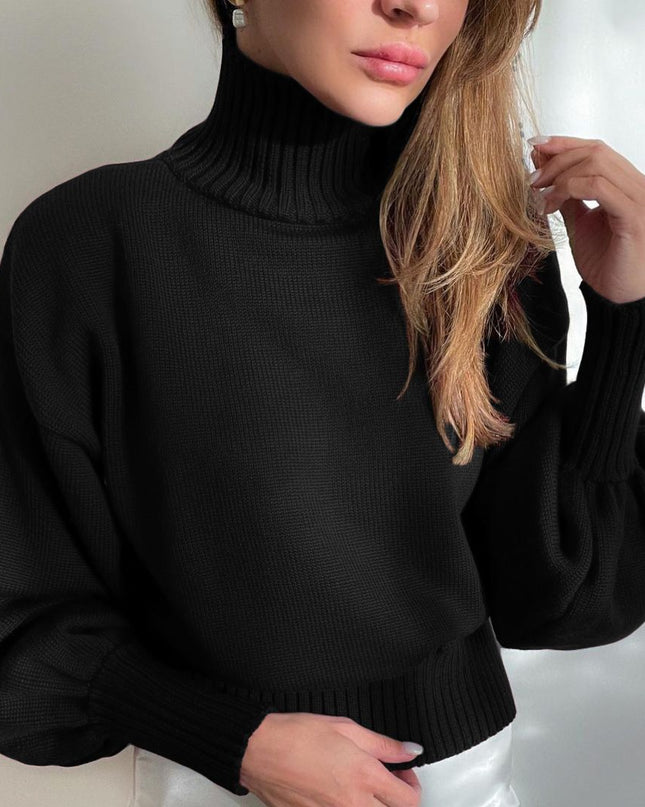 Fall Winter Knitted Puff Sleeve Sweaters for Women Pullovers Turtleneck Sweater Top Casual Fashion Outfits Clothes