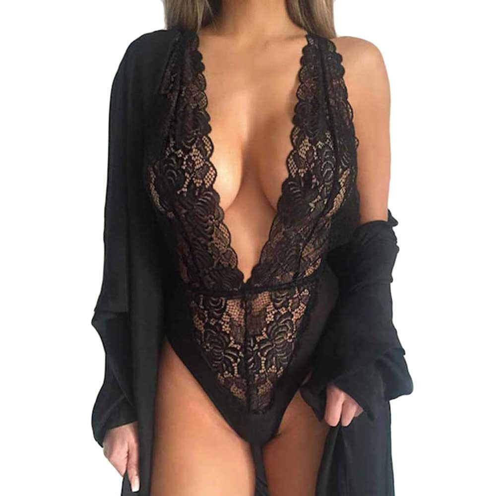 Lace Bodysuit Women Sexy Mesh Bodysuit Erotic Sleeveless Teddy Transparent Deep V Lingerie Dress Hot Erotic Lingerie