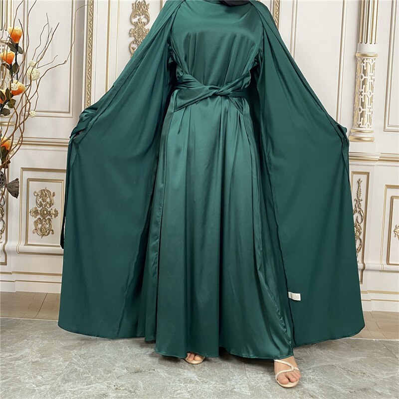 Silky Djellaba Suits Abaya Dubai Two pieces Grosgrain Muslim Sets Dress Abaya Dubai Muslim Islam Abayas