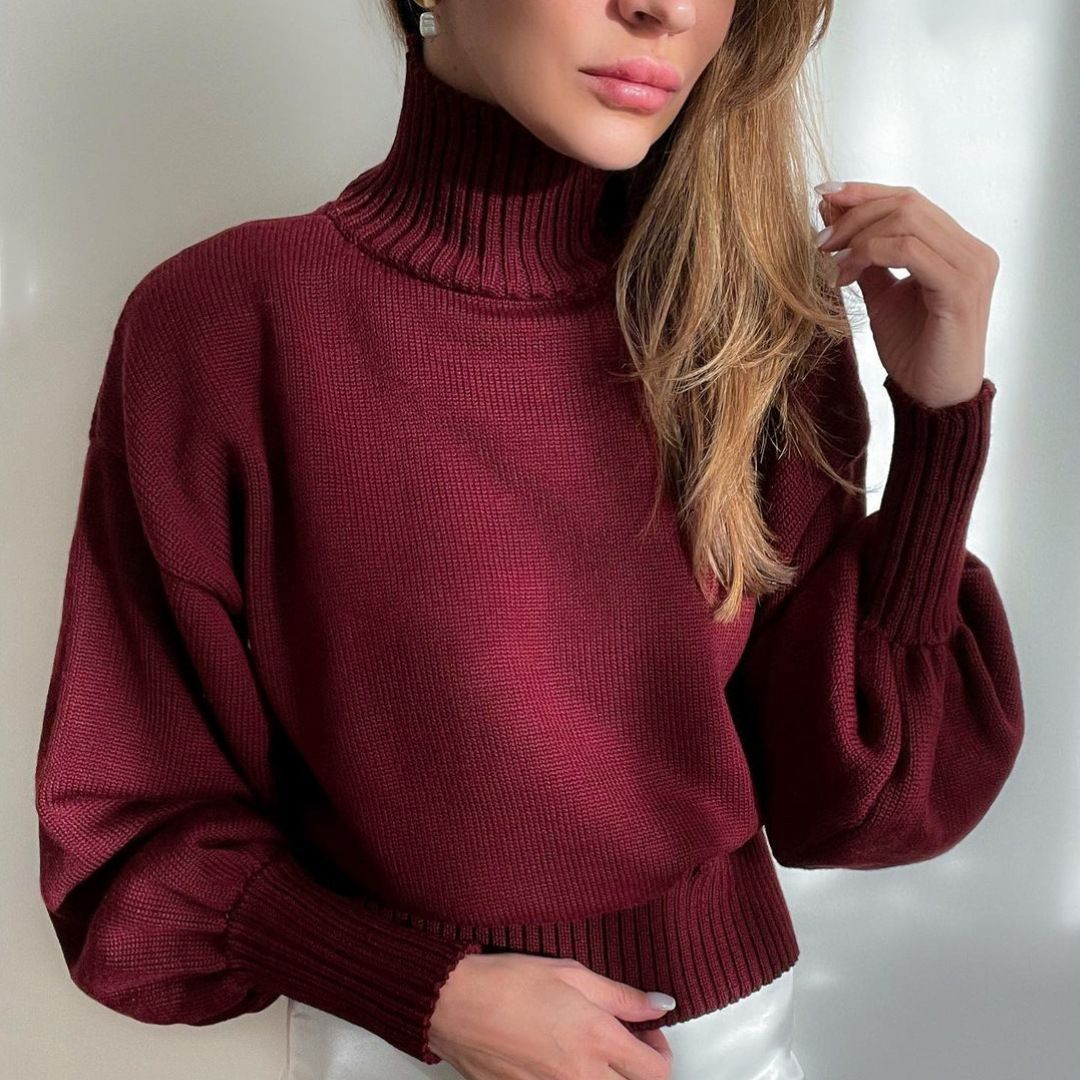 Fall Winter Knitted Puff Sleeve Sweaters for Women Pullovers Turtleneck Sweater Top Casual Fashion Outfits Clothes