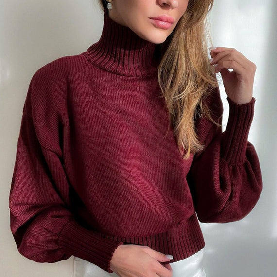 Fall Winter Knitted Puff Sleeve Sweaters for Women Pullovers Turtleneck Sweater Top Casual Fashion Outfits Clothes