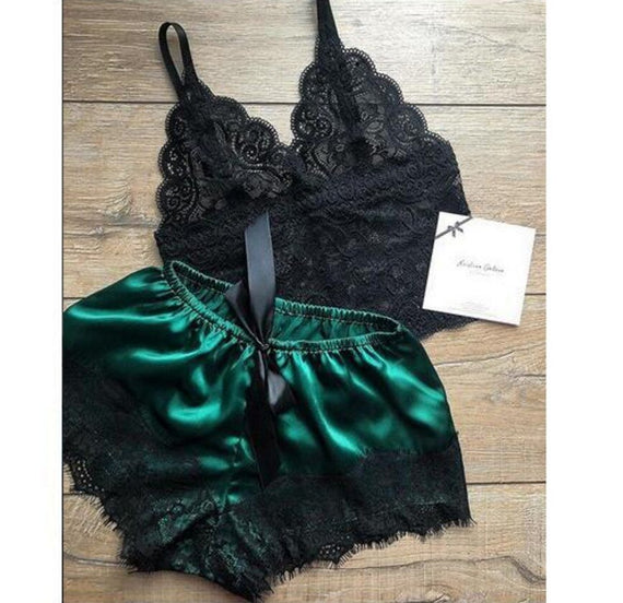 Ladies Sexy Pajamas Satin Pajamas Set Silk Lace Casual Two Piece Slings Fashion Solid Color Lingerie Women's Sexy Pajamas