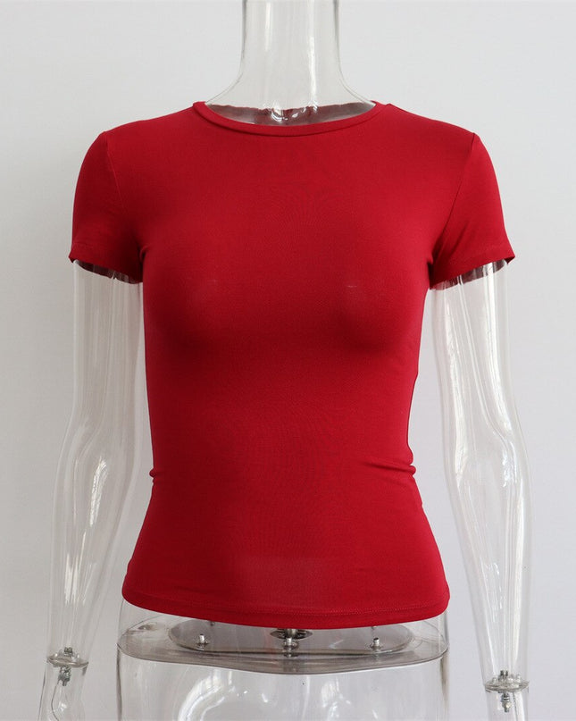 Lässige Mode Must-have Basic Kurzarm T-Shirts Rundhals Damen Oberteile Uni 2023 Sommer Slim Tops Kleidung