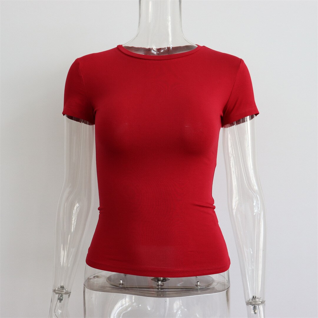 Casual Fashion Essential Basic Short Sleeve T-Shirts Round Neck Women's Tops Solid 2023 Summer Slim Tops Clothes