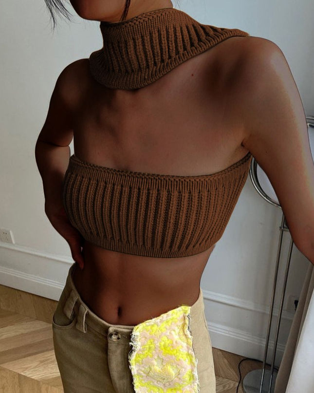 Cotton Knit Sleeveless Halter Sexy Crop Top for Women Outfits Summer Y2K Backless Strapless Tube Top Tee Clothes