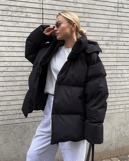Damen Oversized Winterjacke - Gefütterter Steppparka mit Kapuze