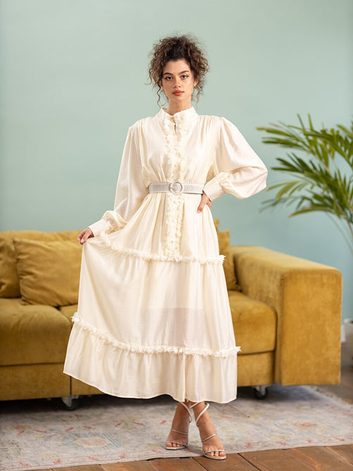 Elegant Ladies Women Long Pleated Evening Dress White Pink Blue Green Chiffon Long Sleeve Summer Dress with Belt For Women
