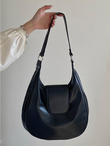 Pu Leather Ladies Commute Shoulder Bags Solid Color Vintage Women Underarm
