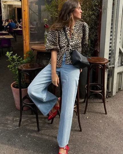 New Autumn Women's Vest - Printed V Neck Bow Sleeveless Jacket with Chic Lace Up Design
