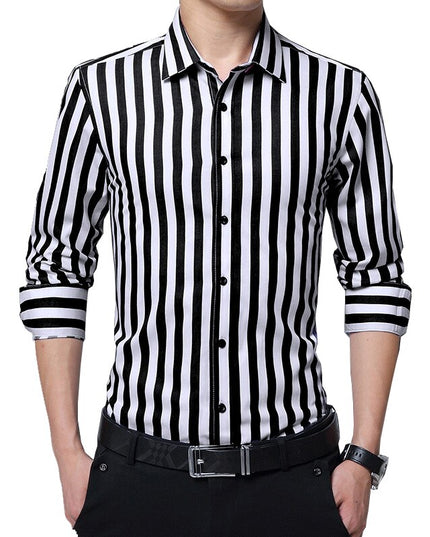 Shirt for Men Striped Casual Shirts Long Sleeve Mens Cotton Shirts Turn Down Collar Chemise Homme Plus Size 5XL