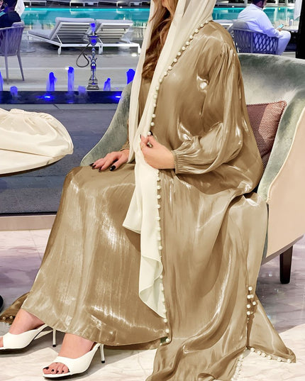 Elegant Muslim Stes Dress: 2-Piece Shiny Djellaba Suit for Modest Women