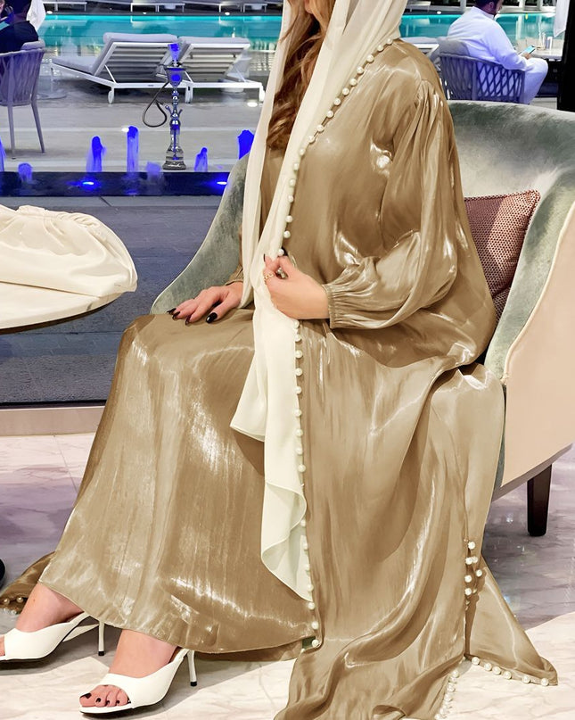 Elegant Muslim Stes Dress: 2-Piece Shiny Djellaba Suit for Modest Women