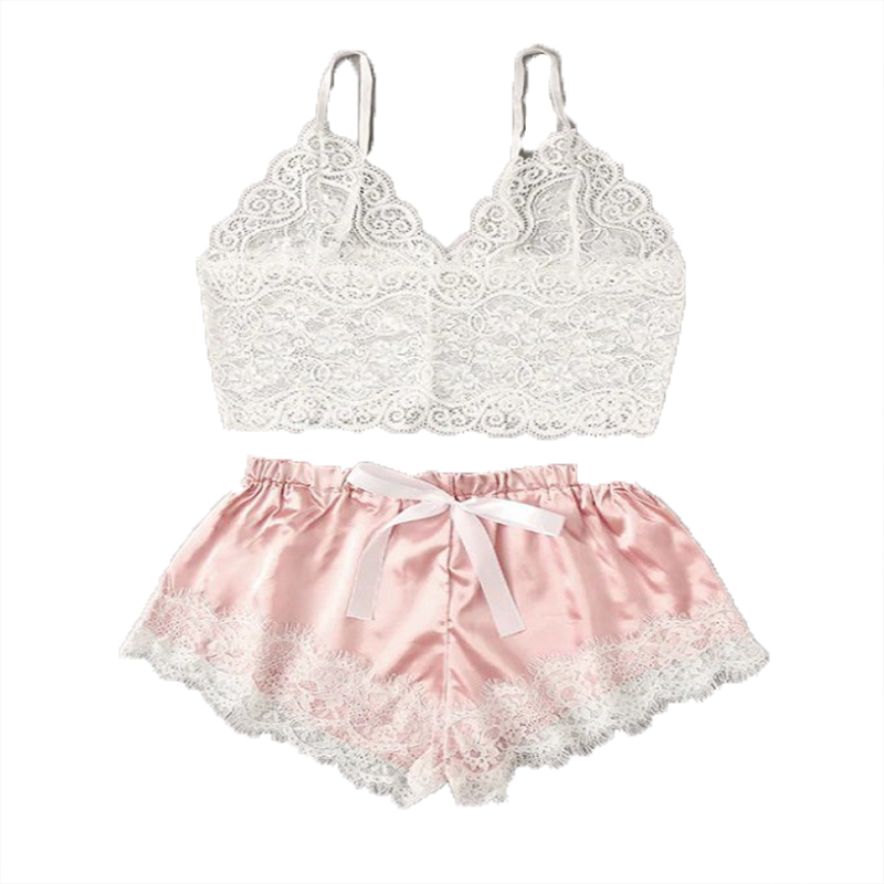 Ladies Sexy Pajamas Satin Pajamas Set Silk Lace Casual Two Piece Slings Fashion Solid Color Lingerie Women's Sexy Pajamas