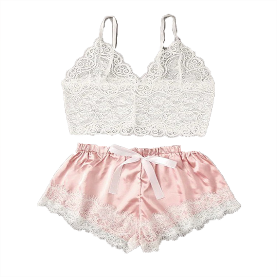Ladies Sexy Pajamas Satin Pajamas Set Silk Lace Casual Two Piece Slings Fashion Solid Color Lingerie Women's Sexy Pajamas