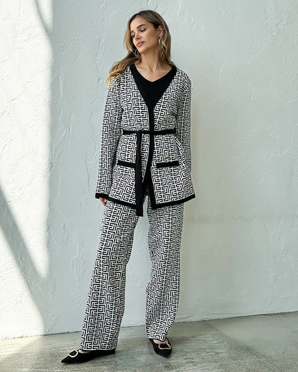 Luxury 3 Piece Knit Set Women Bandage Cardigan and Pants Set Winter Tracksuit Women Knitted Suit Knit Three Piece Set For Women