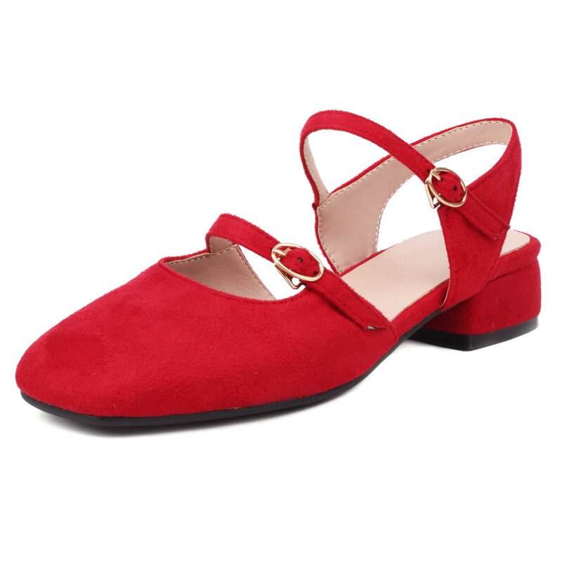 Women Sandals Square Toe Flock Double Straps Block Heels Concise Casual Daily Female Shoes