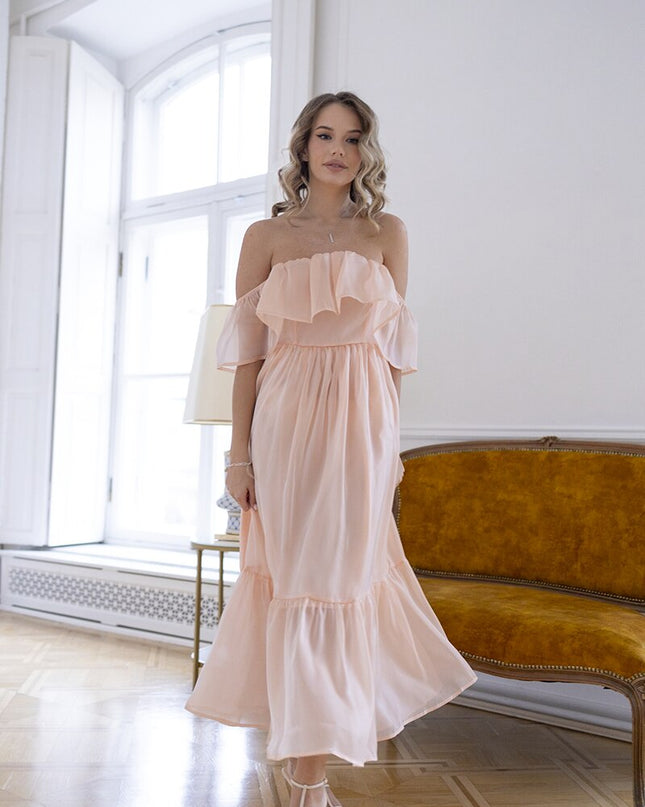 Sexy schulterfreies rückenfreies Bodycon Maxi-Kleid in Pink, Vintage Boho Strandparty Nachtclub Geburtstag Sommer lange Kleider für Damen