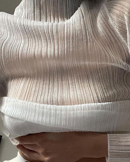 Fall Elegant See Through Long Sleeve Mock Neck Women Tops Fashion Streetwear Sexy T-Shirts Tees Slim Clothes
