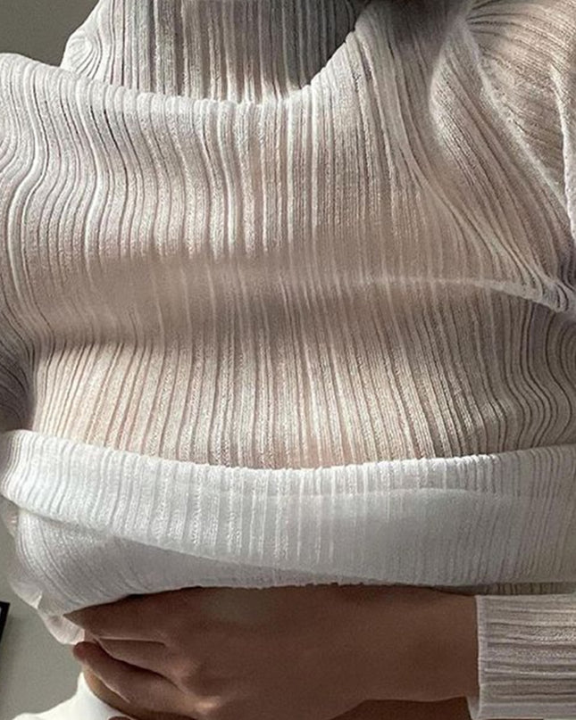Herbst Elegante transparente Langarm Rollkragen Damen Oberteile Mode Streetwear Sexy T-Shirts Eng anliegende Kleidung