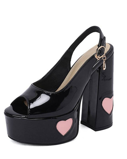 Women Sandals Peep Toe Ultrahigh Heel 14.5cm Platform 4.5cm Back Buckle Strap Heart Sexy Party Shoes Big