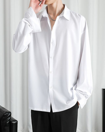 Korean Fashion Black Solid Long Sleeve Shirts 2023 Harajuku Black Oversized Shirt Male Casual Button Up Shirts Blouses