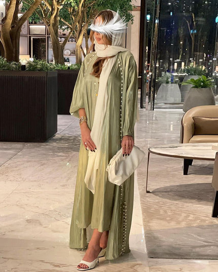 Elegant Muslim Stes Dress: 2-Piece Shiny Djellaba Suit for Modest Women