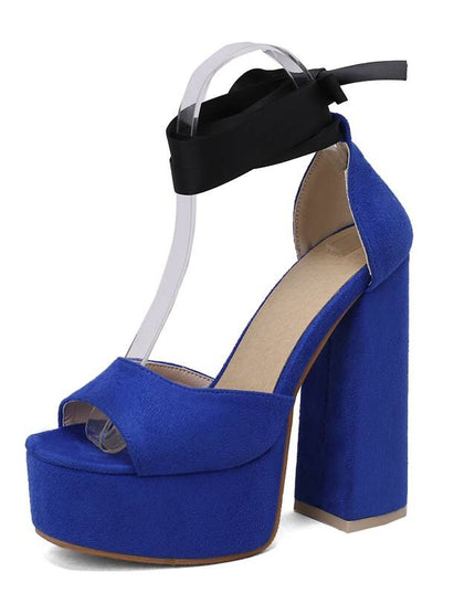 Women Sandals Peep Toe Flock Chunky Heel