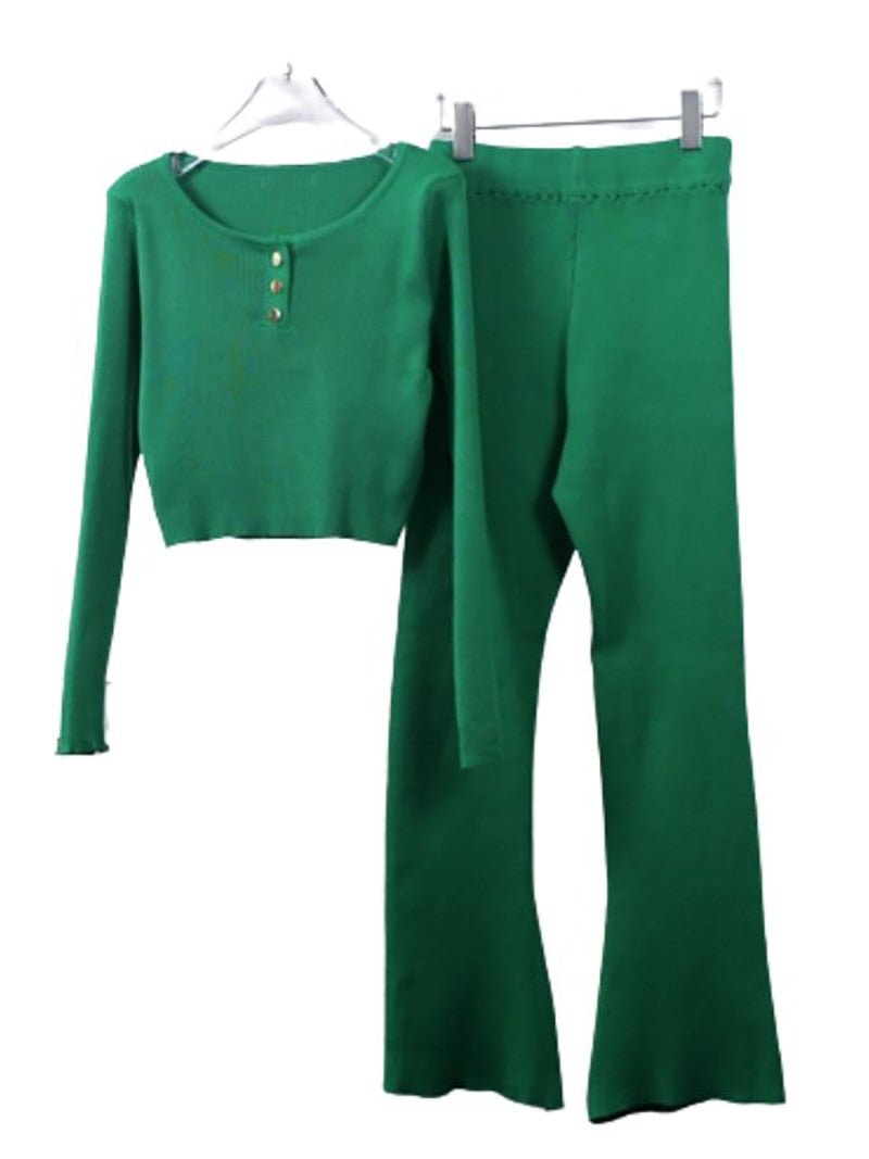 Ribbed Knit Sweater Matching Sets Long Sleeve Winter Tracksuit Knitted Two Piece Women Sets 2 Piece Knit Pants Sets For Women