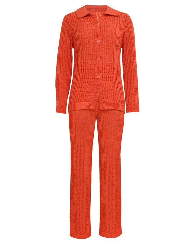Autumn Winter Knit Suit Shirt and Pant Two Piece Sets Womens Outfits Holiday Casual Fashion Matching Sets Clothes