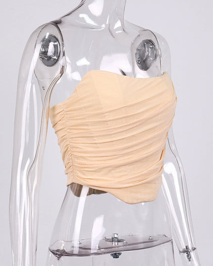 Sleeveless Fashion Strapless Bustier Corset Crop Tops Female Mesh Backless White Women Tops Zipper Summer 2023