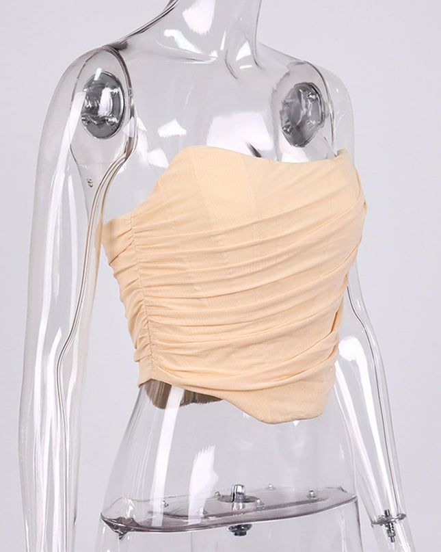 Ärmellose Mode Trägerloses Bustier Korsett Crop Tops Damen Mesh Rückenfrei Weiße Damen Tops Reißverschluss Sommer 2023