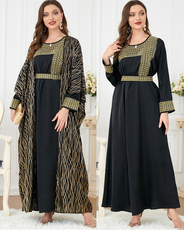 Djellaba Suits Abaya Dubai Two pieces Embroidery Muslim Sets Dress Muslim Islam Abayas With Belt