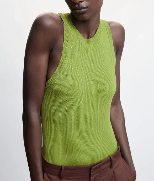 Sommer Ärmelloses Strick Top Hohl Tank Top Gestreift Durchsichtig Schmal Kurz Geschnittenes Oberteil für Damen Elegante Basic Cropped Top Kleidung