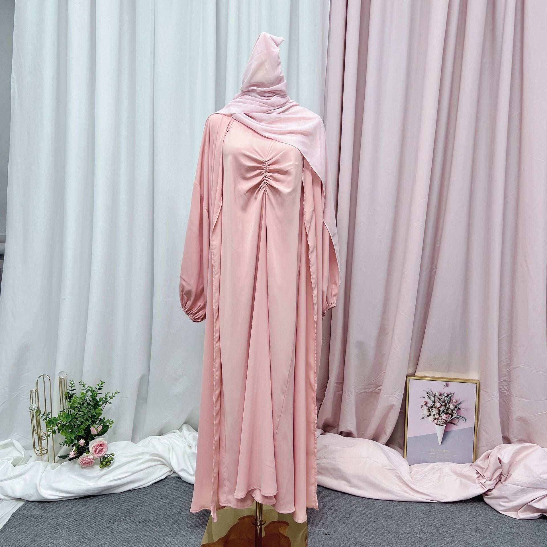 Suits Kaftan Satin Islam hijab Muslim Dress Sets Robe Longue Kimono Ensemble Femme Musulmane Abayas