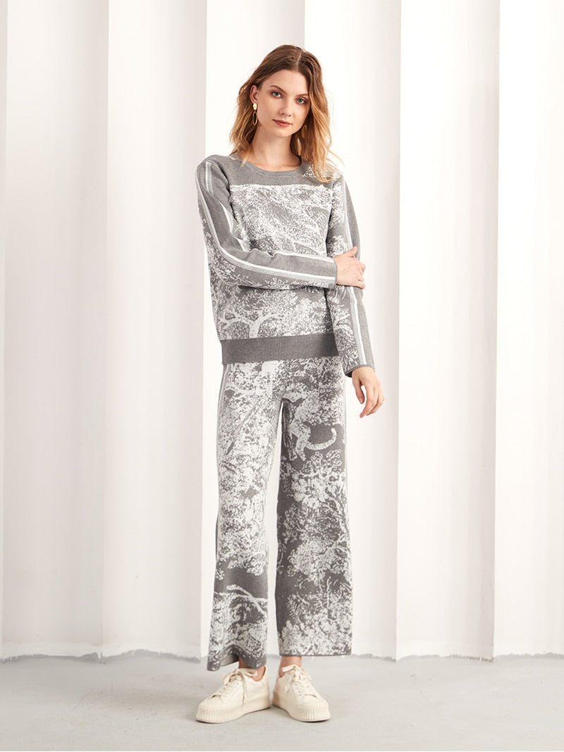 Ink Tiger Knit Two Piece Set Casual Winter Loungewear Tracksuit Women Sweater Matching Sets 2 Piece Knit Pants Sets For Women