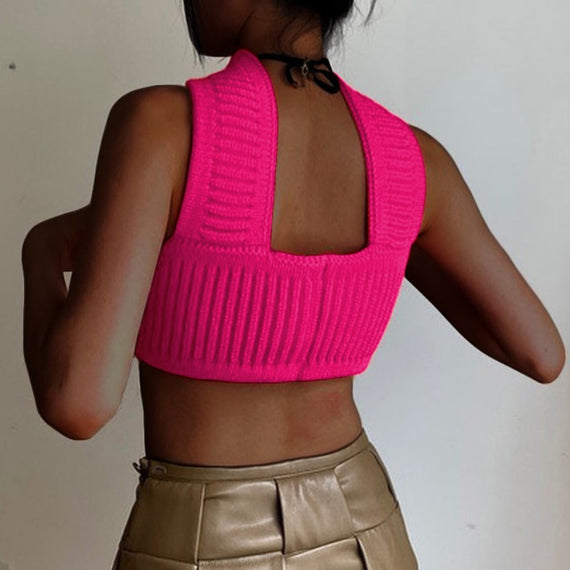 Cotton Knit Sleeveless Halter Sexy Crop Top for Women Outfits Summer Y2K Backless Strapless Tube Top Tee Clothes
