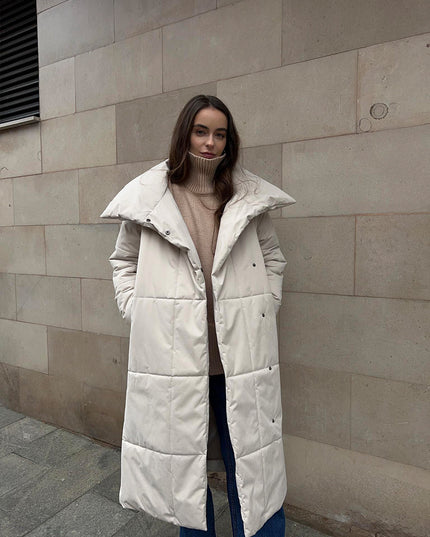 Fashion Large Lapel Long Coat Winter Warm Cotton Jacket With Pockets And Lace-up Design Casual Solid Color Thick Coat For Women Outwear Clothing