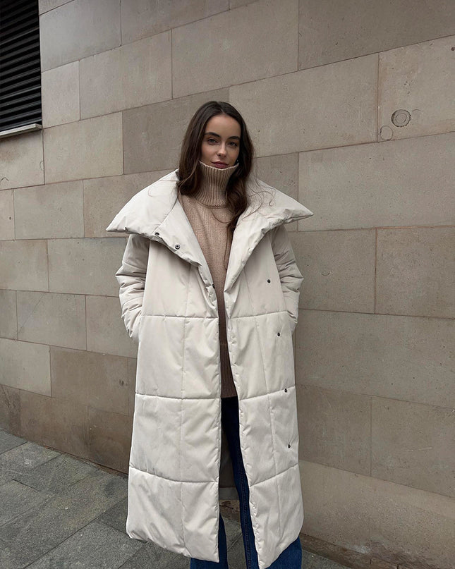 Mode Großer Revers-Langmantel Winter Warme Baumwolljacke mit Taschen und Schnürdesign Lässiger einfarbiger dicker Mantel für Damen Oberbekleidung