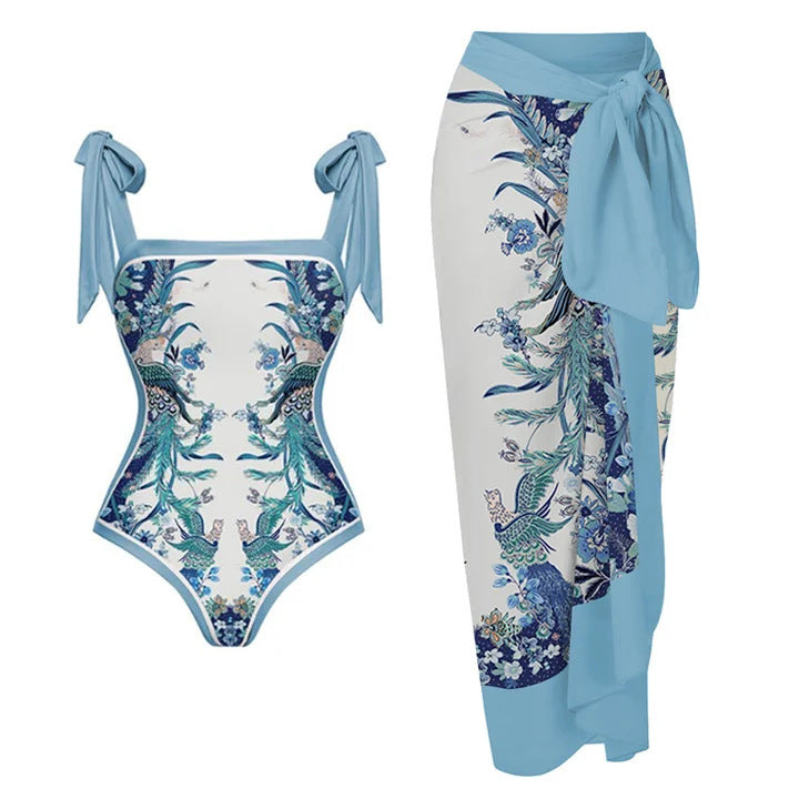 Conservative Hot Spring Vacation Swimsuit Wrapped Skirt Set
