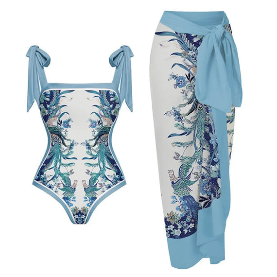 Conservative Hot Spring Vacation Swimsuit Wrapped Skirt Set
