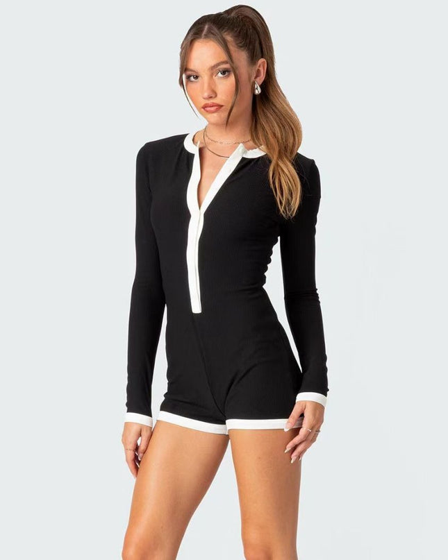 Hip Raise Slim Fit Sexig Långärmad Jumpsuit för Kvinnor