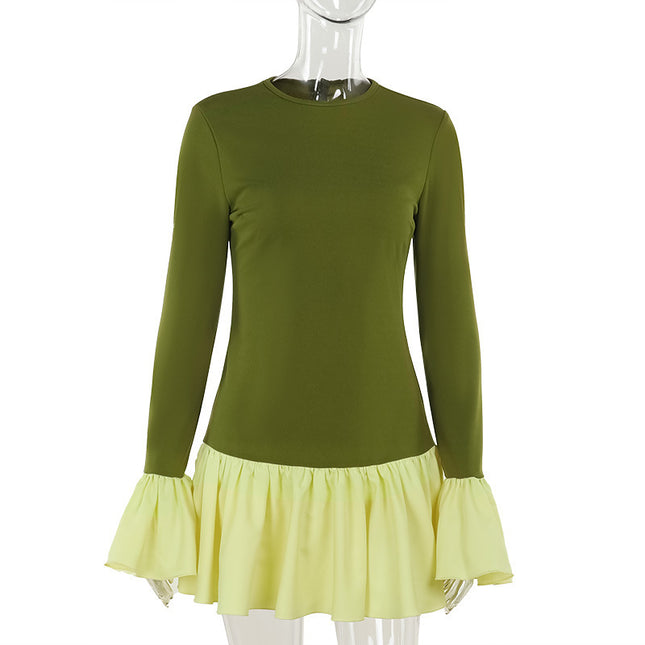 Bud Swing Langarmkleid Damen Kontrastfarben Schmale Passform