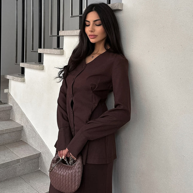 Fall Women's Clothing Suit V-neck Slim Fit Waist