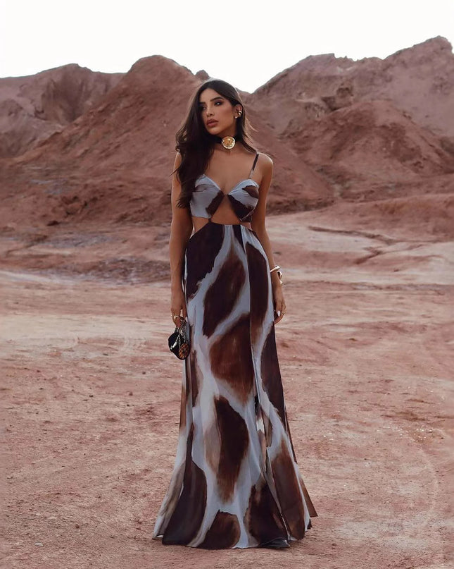 Batik sexy vorne offen Spaghettiträger ärmelloses elegantes Urlaubskleid