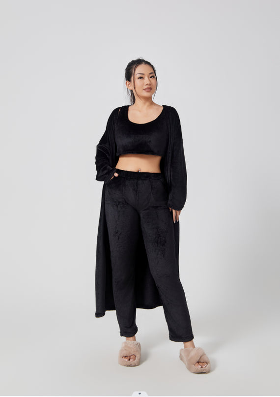 Mysigt pyjamas-set, loungewear-set i 3 delar, gulliga myskläder, varma kostymset, matchande set, lounge-set, byxset i 3 delar, vinterklänning för kvinnor