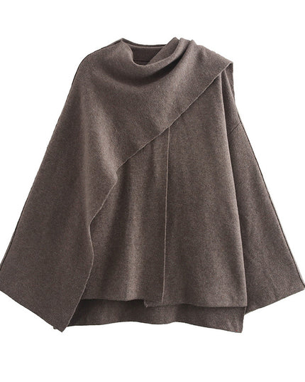 Einfarbige Strickjacke mit asymmetrischem Schal-Design, modischer kurzer Mantel, Damen-Winterjacke