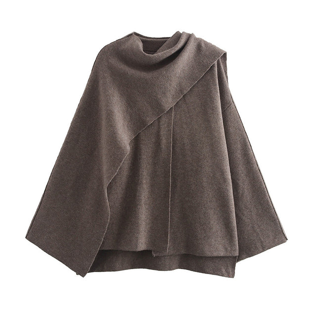 Einfarbige Strickjacke mit asymmetrischem Schal-Design, modischer kurzer Mantel, Damen-Winterjacke