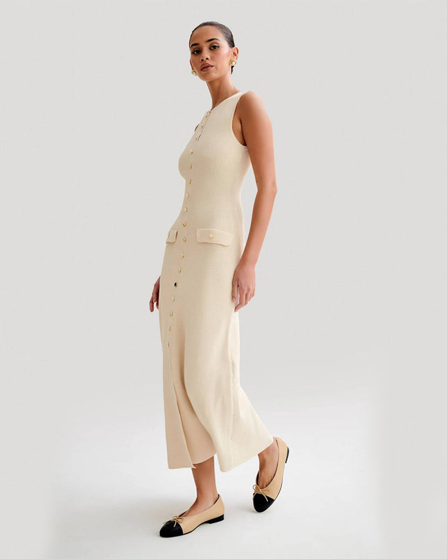 Elegantes ärmelloses Strickkleid – Rundhals Slim Fit Damenmode