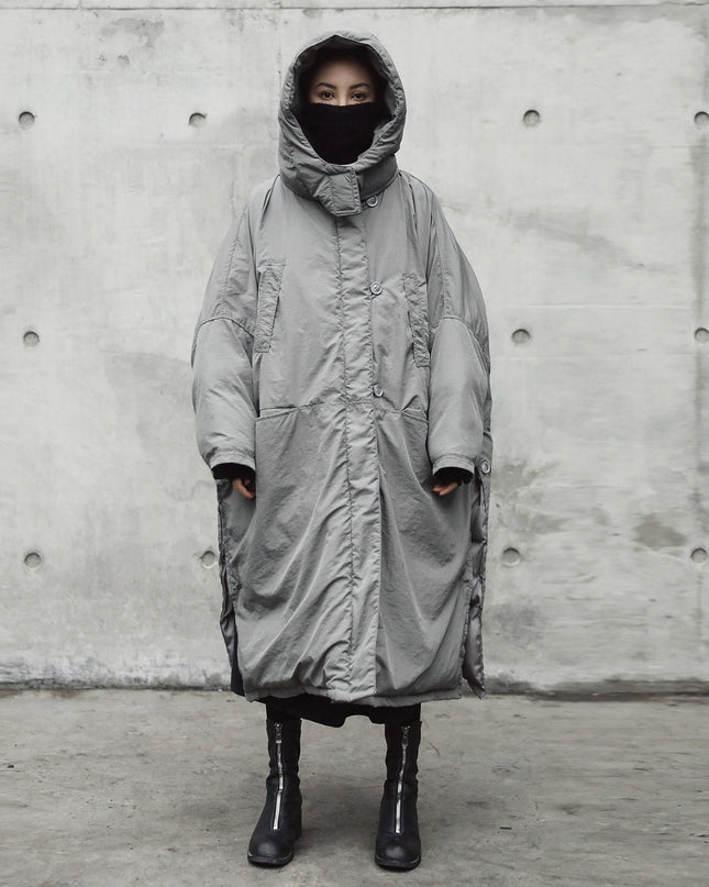 Damen Winter Schlitz Locker Kapuzen Große Wattierte Kleidung Lange Baumwolljacke