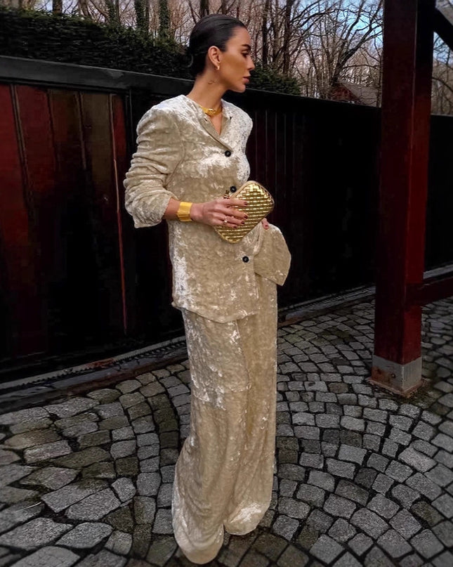 Elegant mode khaki sammet kappa tvådelat set för dam